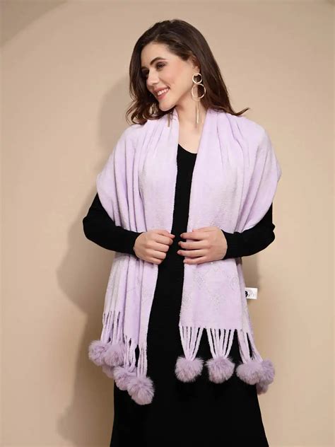 Mauve Embroidered Fur Ball Style Stole – Global Republic