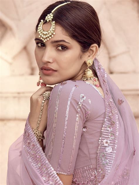 Impressive Lilac Soft Net Semi Stitched Lehenga With Unstitc