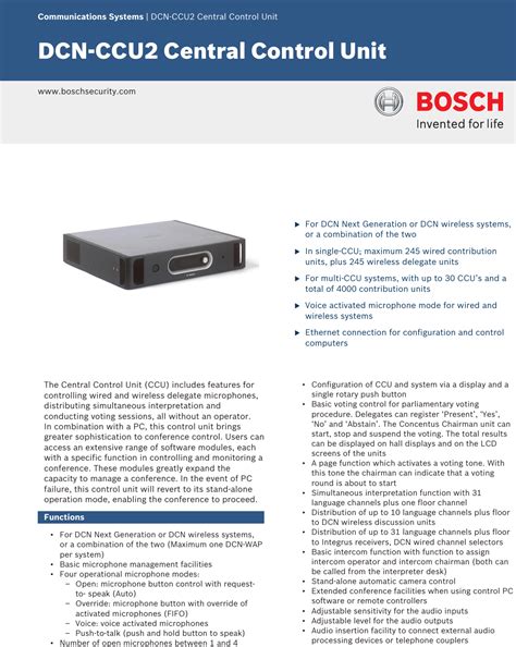 Boschdcnccu DCN‑CCU2 Central Control Unit User Manual