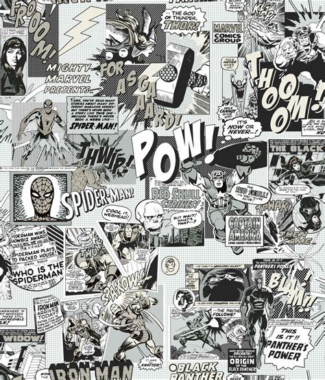 DI0946 Marvel Comic Book Pow! Wallpaper - Black & White | Black and ...