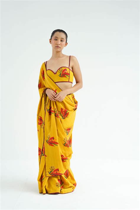 Mustard Firefly Saree With Blouse – Shuffling Suitcases