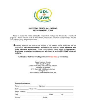 Fillable Online uvm UNIVERSAL DESIGN for LEARNING MEDIA CONSENT FORM ...