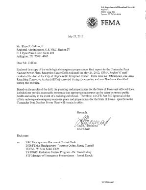Fillable Online nrc FEMA, Submittal of Radiological Emergency ...