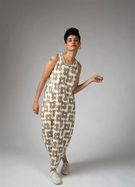 Buy No Nasties Sand Beige Floral Organic Cotton Sack Dress For Women Online