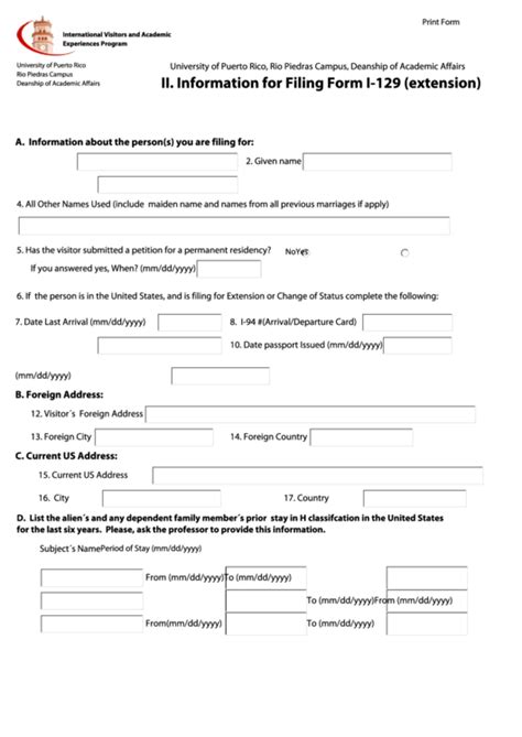 Information For Filing Form I 129 Extension Of Stay printable pdf download