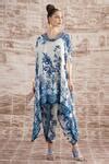 Buy Blue Silk Embroidery Cowl Neck Lavanya Printed Draped Tunic And ...