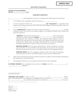 Fillable Online Secretary's Certificate - Bangko Sentral ng Pilipinas ...