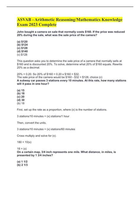 ASVAB - Arithmetic Reasoning/Mathematics Knowledge Exam 2023 Complete ...