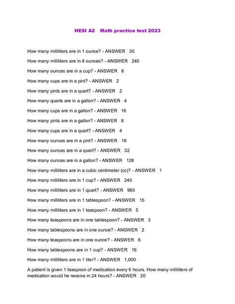 HESI Math Practice Test 的图像结果
