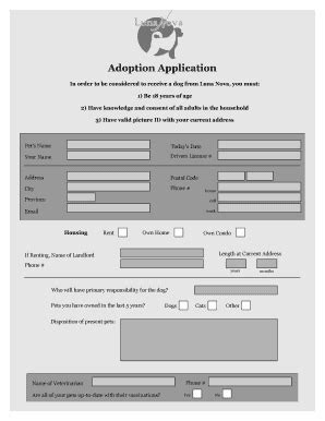 Fillable Online Adoption Application for Luna Nova Fax Email Print ...