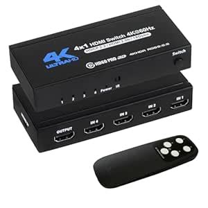 Buy 4K HDMI Switch 4x1, 4K@60Hz 4 in 1 Out HDMI Switcher Selector with ...