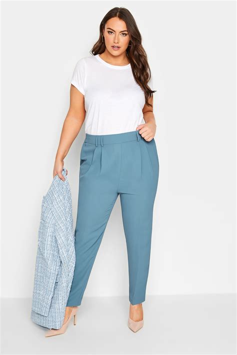 YOURS Plus Size Blue Double Belted Tapered Trousers | Yours Clothing
