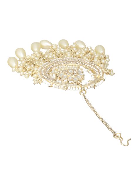 Priyaasi White Floral Pearl Studded Gold-Plated Chandbali Earrings Set