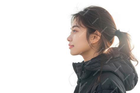 Premium Photo | Asian girl in side view profile with copy space portrait