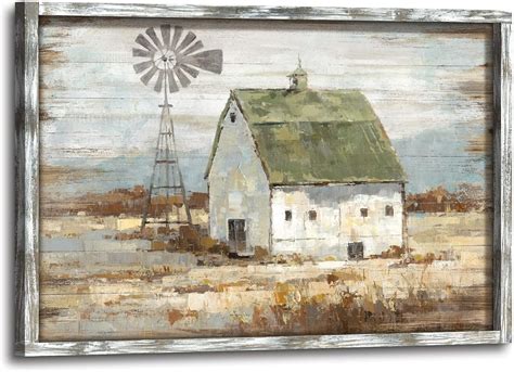 Amazon.com: Farmhouse Framed Wall Art Picture: Barn Windmill Wood ...