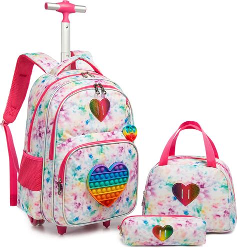 Buy School Kids Rolling Backpack for Girls With Wheels Trolley Wheeled ...