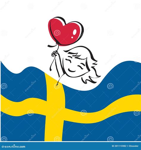 Little Girl with Balloon. Swedish Flag and Little Girl Stock Vector ...