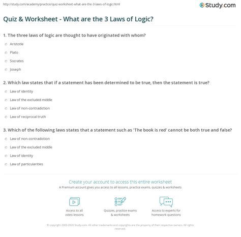 Quiz & Worksheet - What are the 3 Laws of Logic? | Study.com