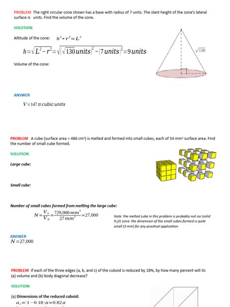 Selected Problems With Solution Cube Cuboid and Cone | PDF