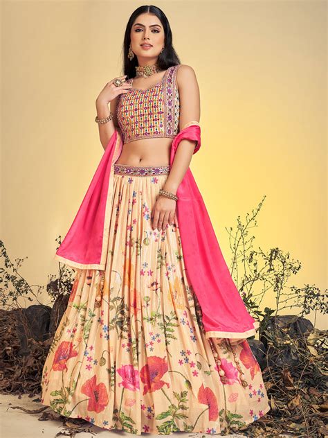 Beautiful Beige Art Silk Sequins Work Stitched Lehenga Choli