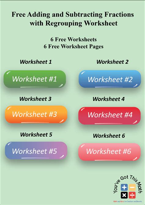 6 Free Adding and Subtracting Fractions with Regrouping Worksheet