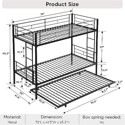 QSOSTNS Twin Over Twin Metal Bunk Bed with Trundle，Heavy India | Ubuy