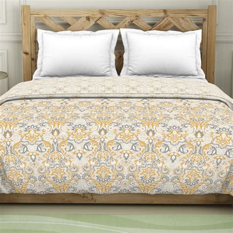 Buy Spaces Blockbuster Beige Printed Cotton Double Bed Quilt ...