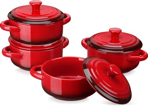 Amazon.com: Kook Ceramic Mini Cocotte Set, Small Casserole Dishes with ...