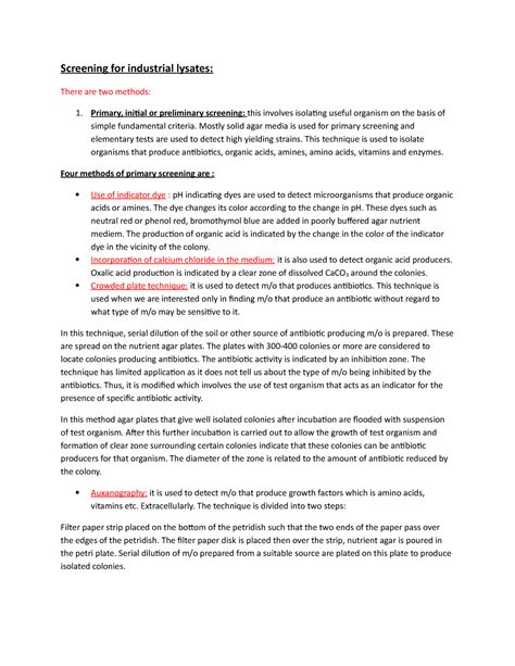 Screening for industrial lysates - Primary, initial or preliminary ...