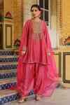 Buy Pink Silk, Tencel, Organza Embroidery, Zari, Printed Pheran Short ...