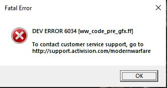 Rezultat imagine pentru Dev Error 6034 Warzone PC