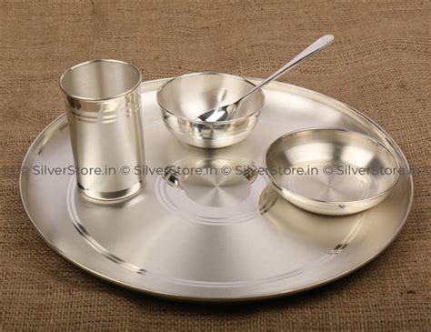 999 Pure Silver Dinner Set (Thali Set) with 990 HUID BIS Hallmark ...
