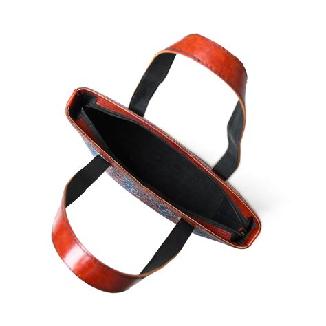 Neela Ajrakh Leather Tote Bag — MaheTri