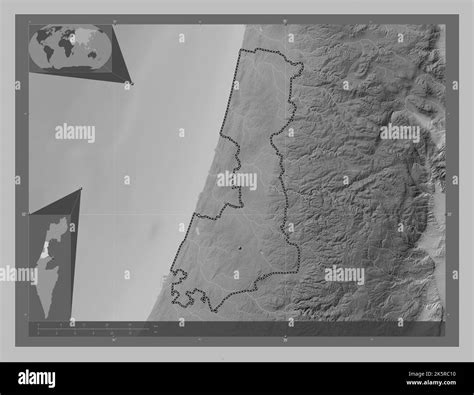 HaMerkaz, district of Israel. Grayscale elevation map with lakes and ...