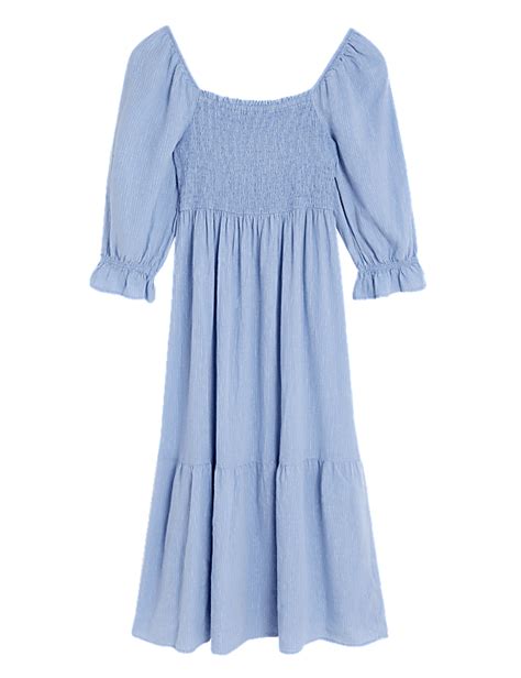 Buy Linen Blend Striped Square Neck Midi Dress at Marks & Spencer