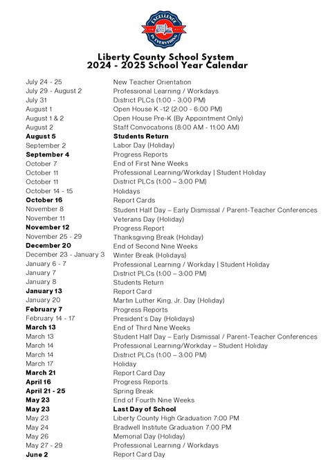 Liberty County Schools Calendar 2025-2026 [Academic Year]