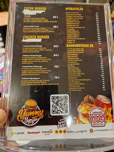 Menu at Yummy Burger Çaykara, Erzurum
