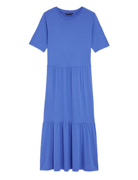 Buy Jersey Round Neck Midi Tiered Dress at Marks & Spencer