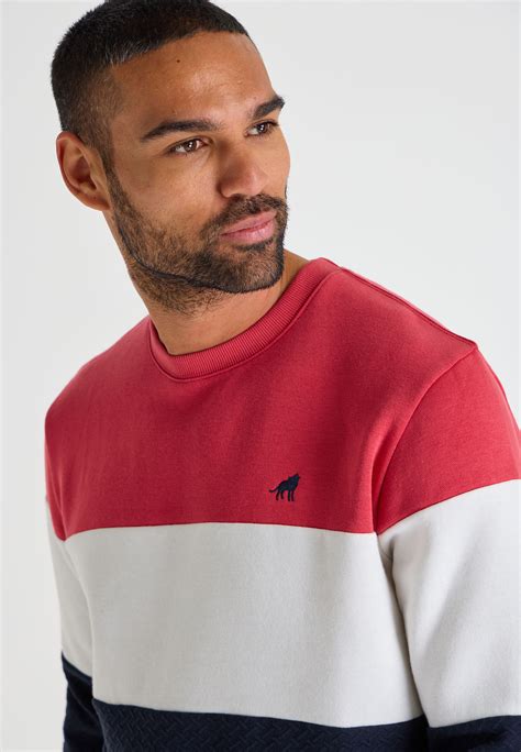 Mens Red Colour Block Crew Neck Sweatshirt | Peacocks
