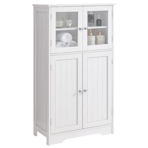 IWELL Bathroom Cabinet, Floor Storage Cabinet with Glass Doors ...