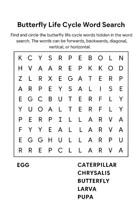 Butterfly Life Cycle Word Search and Word Scramble Worksheet - Download ...