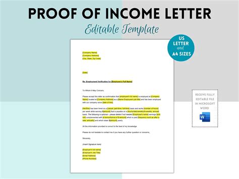Proof of Income Letter Template, Employment Verification Letter ...
