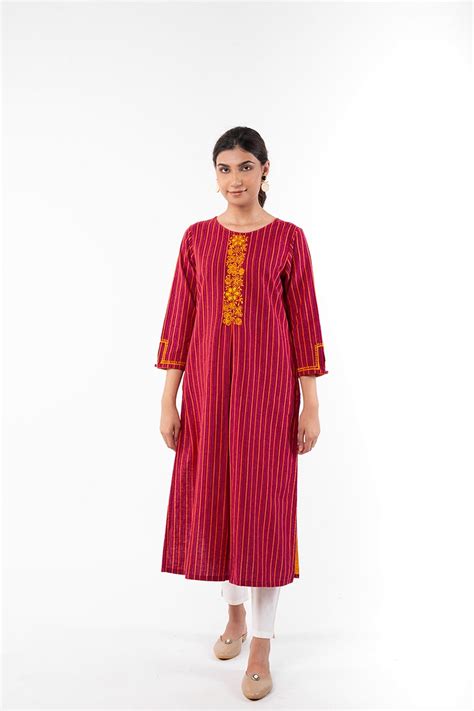 Pardis Red Chikankari Round Neck Kurta – Rangsutra