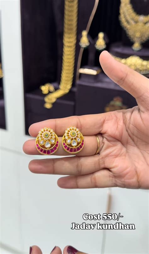 Beautiful jadav stone studs – Sujatha Gold Covering Works