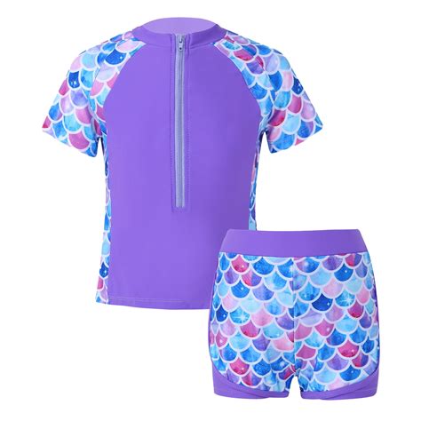YONGHS Kids Girls 2pcs Tankini Bathing Suit Short Sleeve Rash Guard ...
