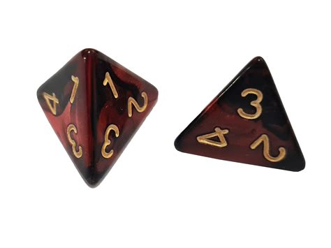 D4 - Acrylic Digit Red and Black 4 Sided Dice x2