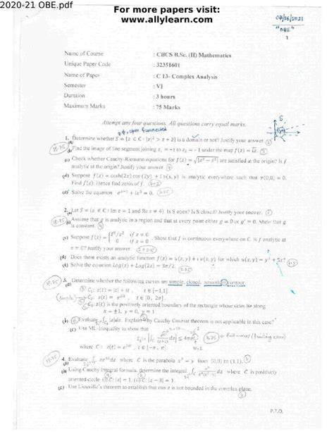 CBCS B.Sc. (H) Mathematics - Complex Analysis PYQ 2021 Exam Paper - Studocu