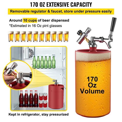 Buy VEVOR Beer Growler Tap System, 170 Oz Mini Keg, 5L Pressurized Beer ...