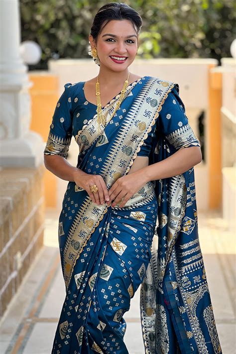 Ailurophile Rama Soft Banarasi Silk Saree With Beautiful Blouse Piece ...