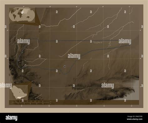Najran, region of Saudi Arabia. Elevation map colored in sepia tones ...